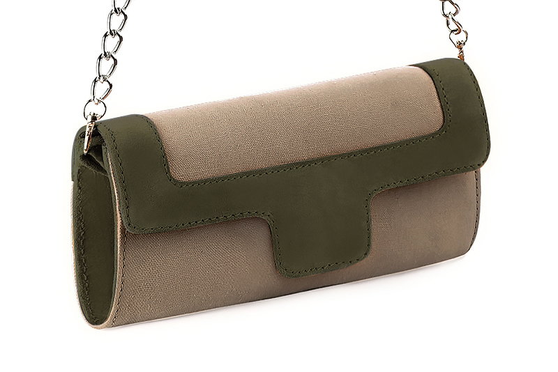 Florence Kooijman - Pochette femme mariage cérémonie beige sahara et vert kaki - Idéal mariage, cérémonie et soirée - Vue avant