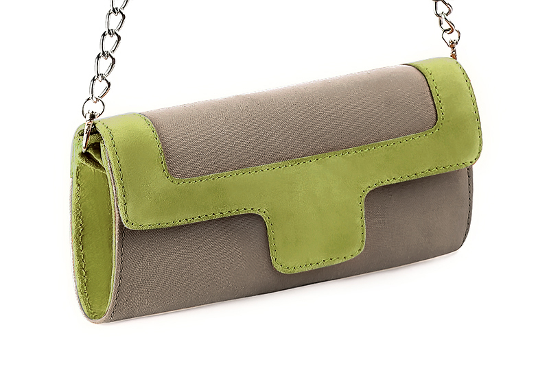 Pochette femme mariage cérémonie marron taupe et vert pistache - Vue avant
