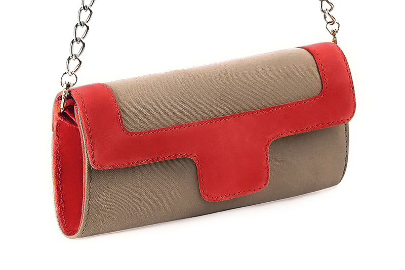 Florence Kooijman - Pochette femme mariage cérémonie beige sahara et rouge coquelicot - Idéal mariage, cérémonie et soirée - Vue avant