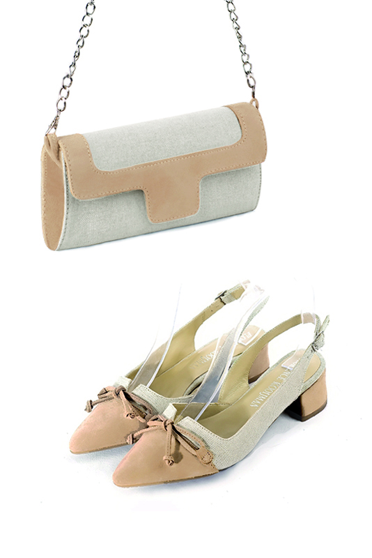 Pochette habillée femme pour cérémonie beige naturel et beige biscuit - Vue porté