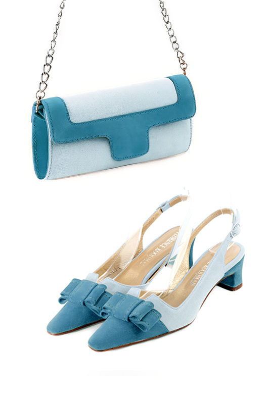 Florence Kooijman - Pochette femme mariage cérémonie bleu ciel et bleu canard - Idéal mariage, cérémonie et soirée - Vue porté