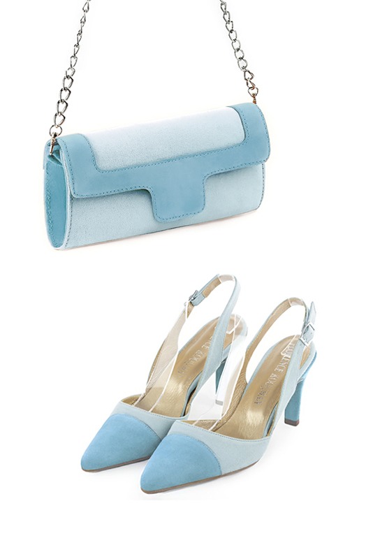 Pochette femme mariage cérémonie bleu ciel - Vue porté