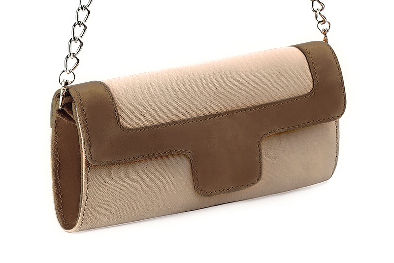 Florence Kooijman - Pochette femme mariage cérémonie beige sahara et marron chocolat - Idéal mariage, cérémonie et soirée - Vue avant