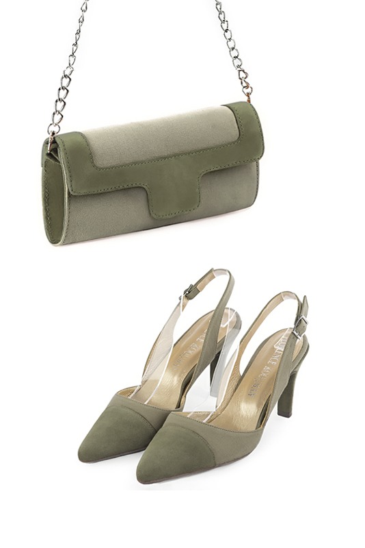 Pochette femme mariage cérémonie vert kaki - Vue porté
