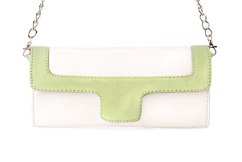 Pochette femme mariage cérémonie cuir blanc cassé et vert tilleul - Vue de profil