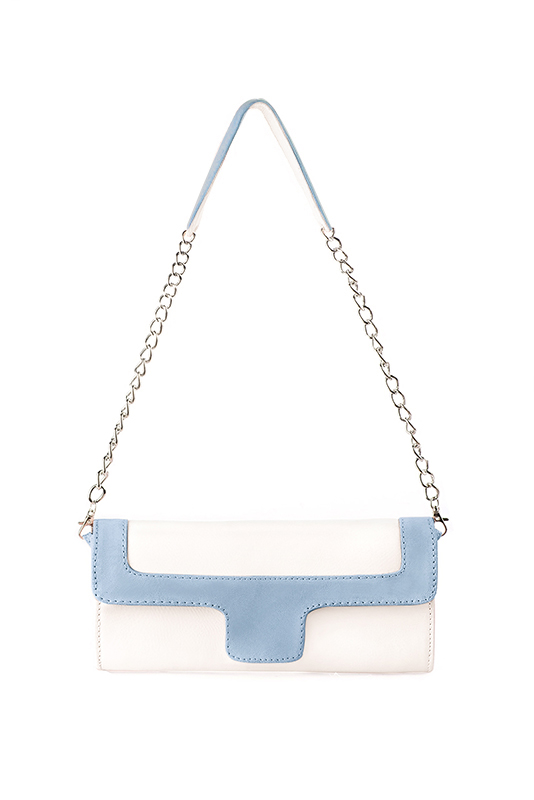 Florence Kooijman - Pochette femme mariage cérémonie cuir blanc cassé et bleu ciel - Idéal mariage, cérémonie et soirée - Vue du dessus