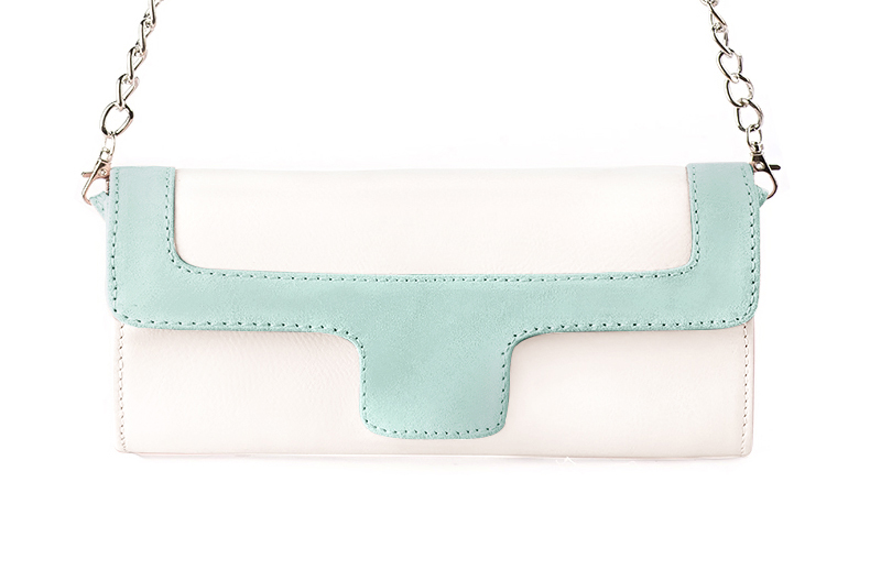 Pochette femme mariage cérémonie cuir blanc cassé et bleu lagon - Vue de profil