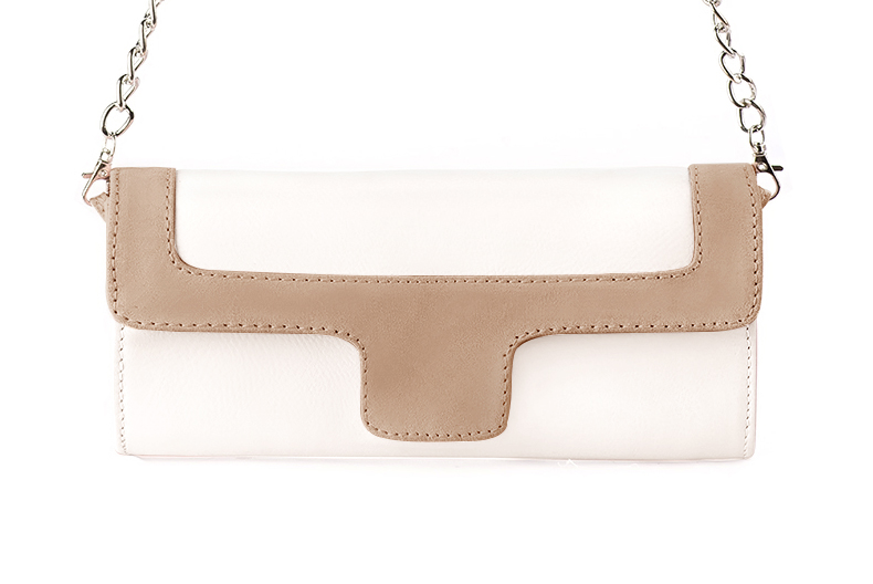 Pochette femme mariage cérémonie cuir blanc cassé et beige sahara - Vue de profil