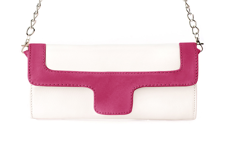 Pochette femme mariage cérémonie cuir blanc cassé et rose fuchsia - Vue de profil