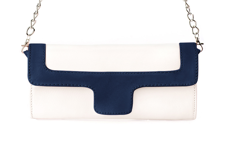 Pochette femme mariage cérémonie cuir blanc cassé et bleu nuit - Vue de profil