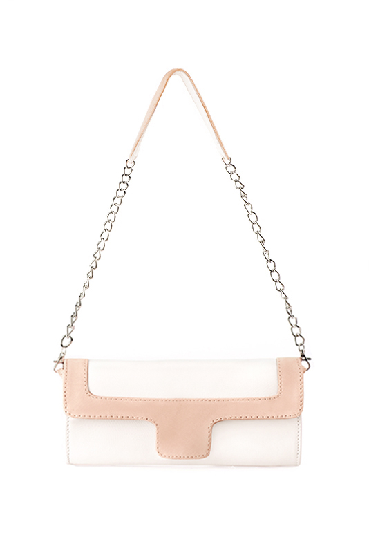 Pochette femme mariage cérémonie cuir blanc cassé et rose poudré - Vue du dessus