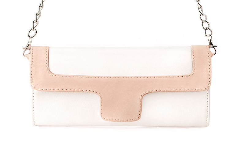 Pochette femme mariage cérémonie cuir blanc cassé et rose poudré - Vue de profil