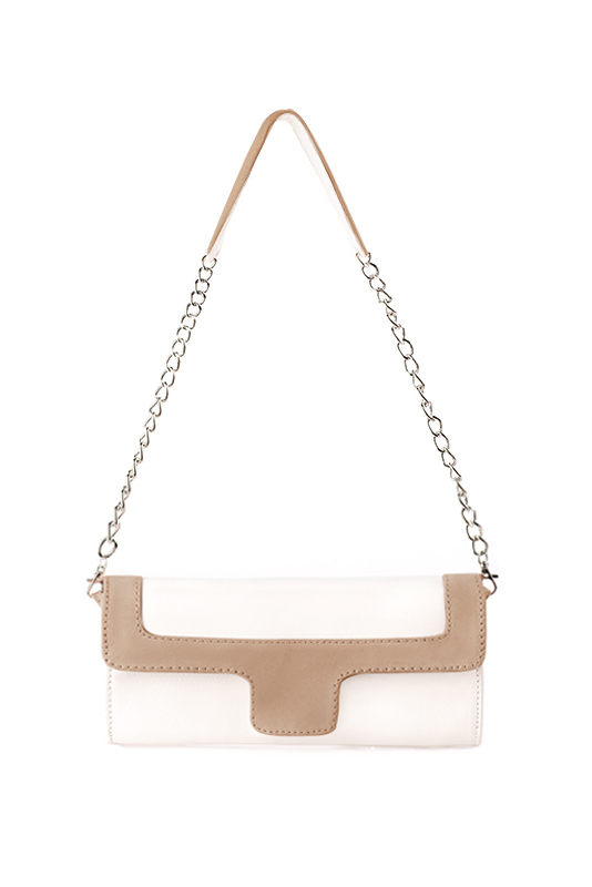 Pochette femme mariage cérémonie cuir blanc cassé et beige sahara - Vue du dessus