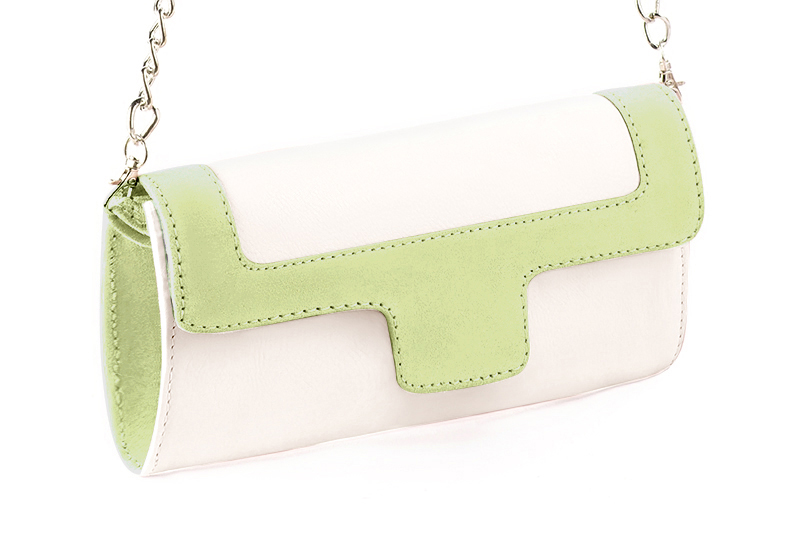 Pochette femme mariage cérémonie cuir blanc cassé et vert tilleul - Vue avant