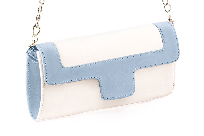 Florence Kooijman - Pochette femme mariage cérémonie cuir blanc cassé et bleu ciel - Idéal mariage, cérémonie et soirée - Vue avant
