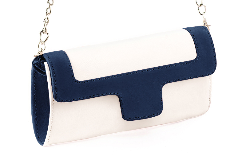 Pochette femme mariage cérémonie cuir blanc cassé et bleu nuit - Vue avant