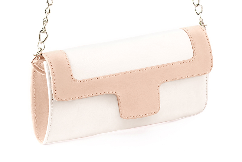 Pochette femme mariage cérémonie cuir blanc cassé et rose poudré - Vue avant