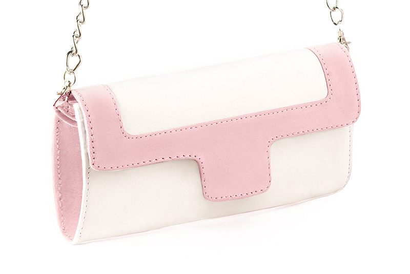 Pochette habillée femme pour cérémonie blanc cassé et rose pâle - Vue avant