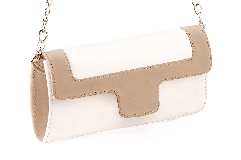 Pochette femme mariage cérémonie cuir blanc cassé et beige sahara - Vue avant