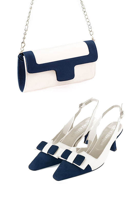 Pochette femme mariage cérémonie cuir blanc cassé et bleu nuit - Vue porté