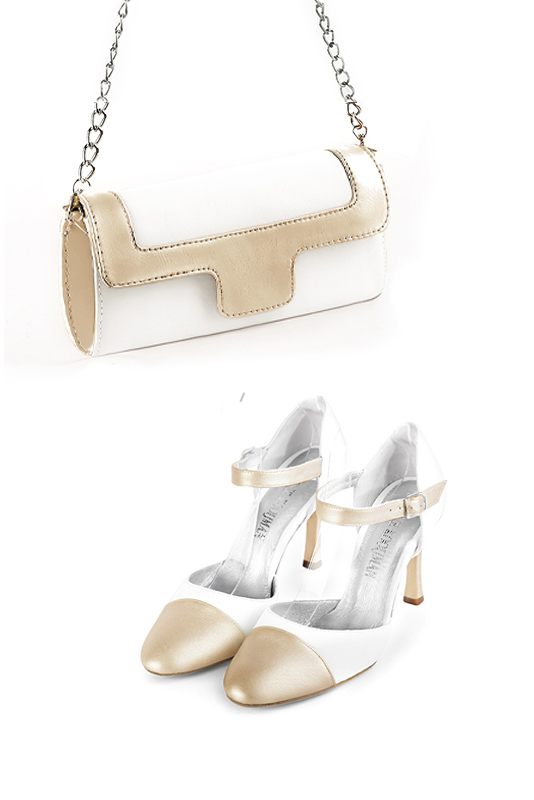 Pochette femme mariage cérémonie cuir blanc pur et or - Vue porté
