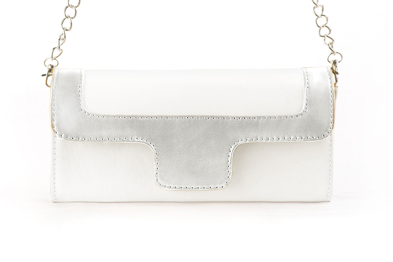 Pochette femme mariage cérémonie cuir blanc pur et argent - Vue de profil