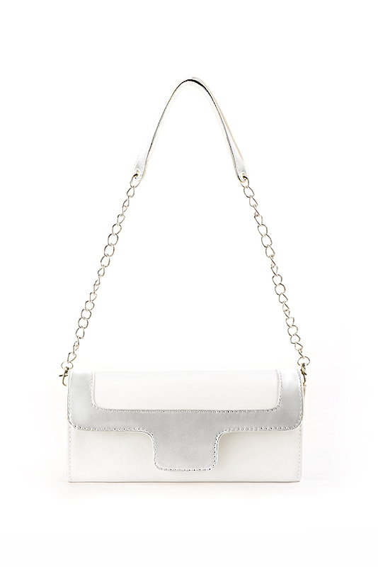 Pochette femme mariage cérémonie cuir blanc pur et argent - Vue du dessus