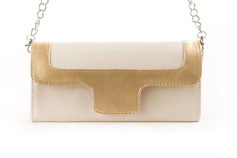 Pochette femme mariage cérémonie cuir blanc ivoire et or - Vue de profil