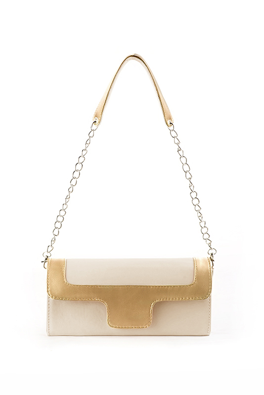 Pochette femme mariage cérémonie cuir blanc ivoire et or - Vue du dessus