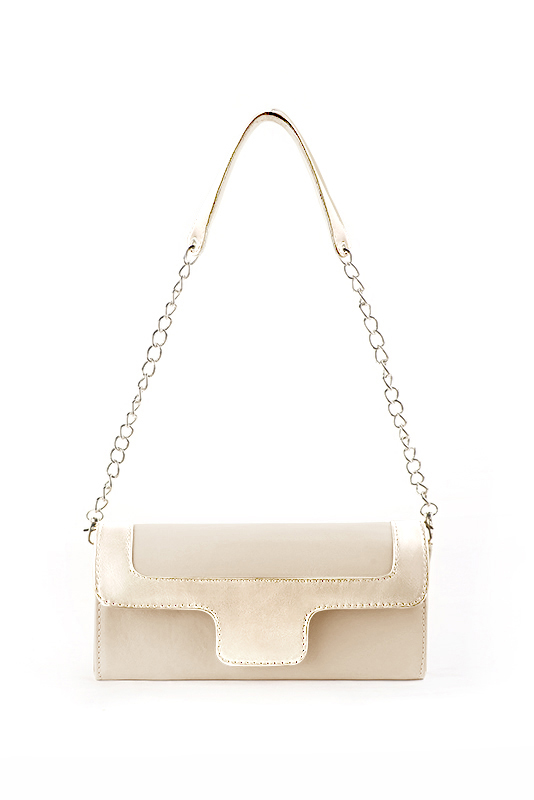 Pochette femme mariage cérémonie cuir blanc ivoire et or - Vue du dessus