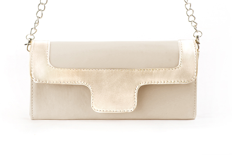 Pochette femme mariage cérémonie cuir blanc ivoire et or - Vue de profil