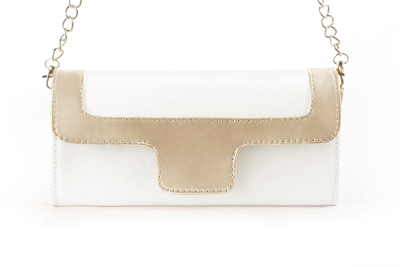 Pochette femme mariage cérémonie cuir blanc pur et or - Vue de profil