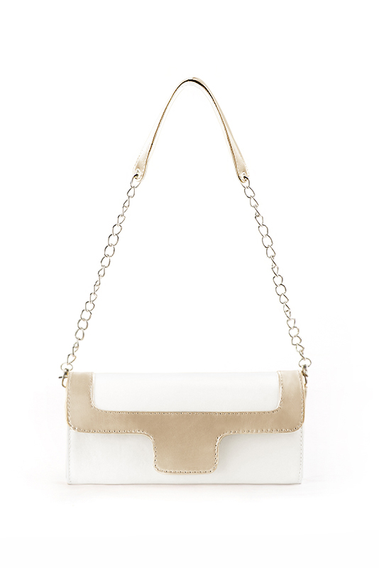 Pochette femme mariage cérémonie cuir blanc pur et or - Vue du dessus