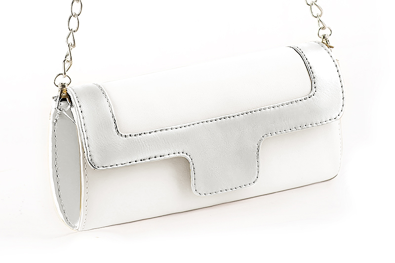 Pochette femme mariage cérémonie cuir blanc pur et argent - Vue avant