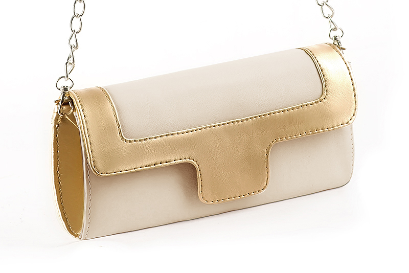 Pochette femme mariage cérémonie cuir blanc ivoire et or - Vue avant