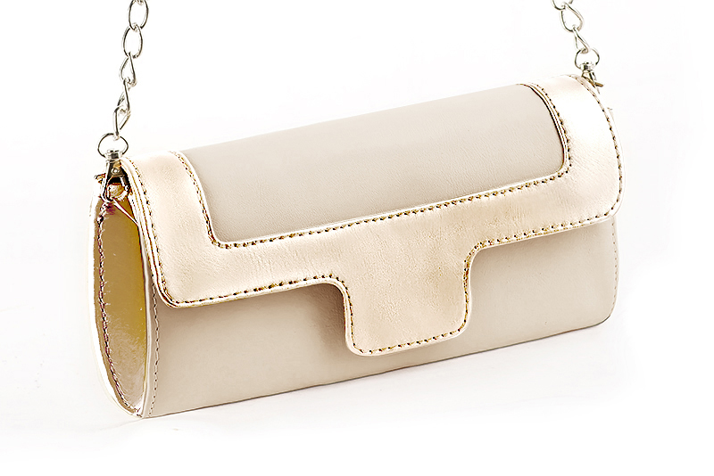 Pochette femme mariage cérémonie cuir blanc ivoire et or - Vue avant