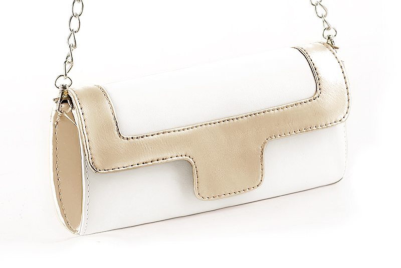 Pochette femme mariage cérémonie cuir blanc pur et or - Vue avant
