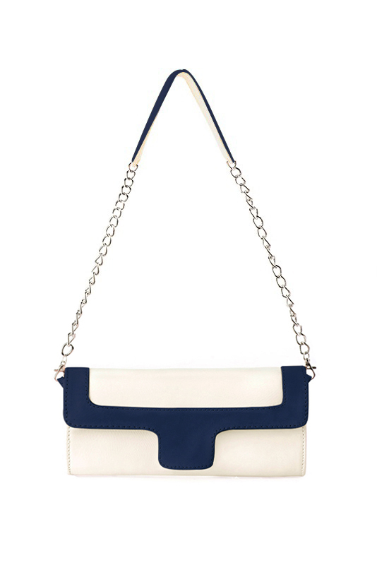 Pochette femme mariage cérémonie cuir blanc cassé et bleu marine - Vue du dessus