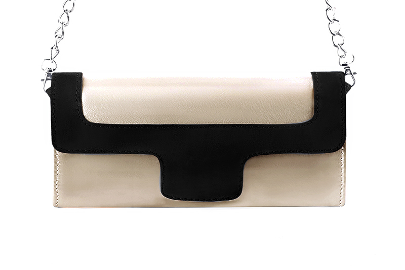 Pochette femme mariage cérémonie cuir or et noir mat - Vue de profil