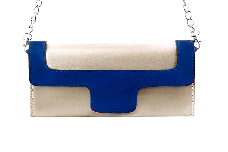 Pochette femme mariage cérémonie cuir or et bleu électrique - Vue de profil
