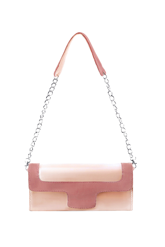 Pochette femme mariage cérémonie cuir rose poudré et vieux rose - Vue du dessus