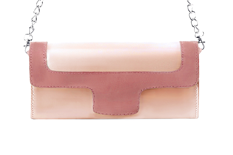 Pochette femme mariage cérémonie cuir rose poudré et vieux rose - Vue de profil