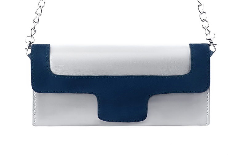 Florence Kooijman - Pochette femme mariage cérémonie cuir argent et bleu marine - Idéal mariage, cérémonie et soirée - Vue de profil