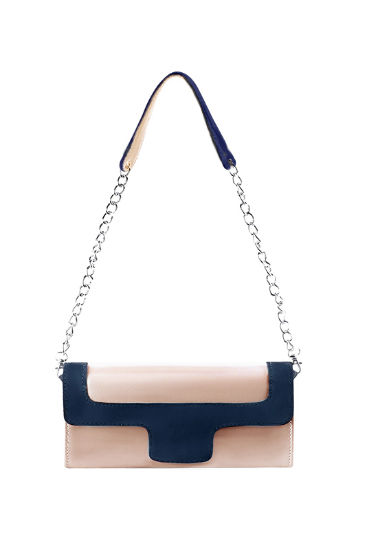 Pochette femme mariage cérémonie cuir rose poudré et bleu marine - Vue du dessus