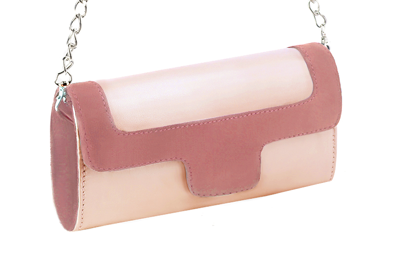 Pochette femme mariage cérémonie cuir rose poudré et vieux rose - Vue avant