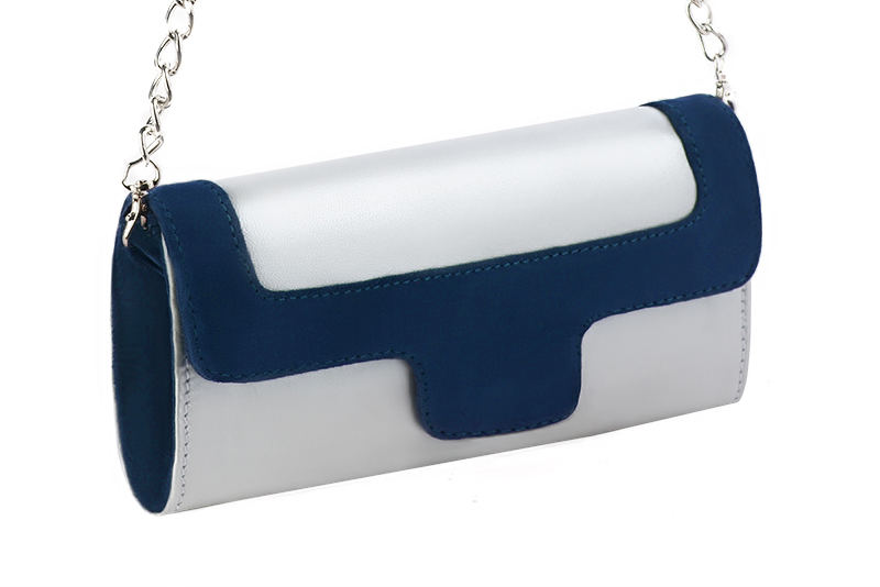Florence Kooijman - Pochette femme mariage cérémonie cuir argent et bleu marine - Idéal mariage, cérémonie et soirée - Vue avant
