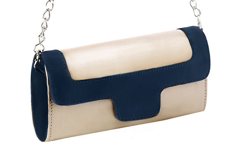 Pochette femme mariage cérémonie cuir or et bleu marine - Vue avant