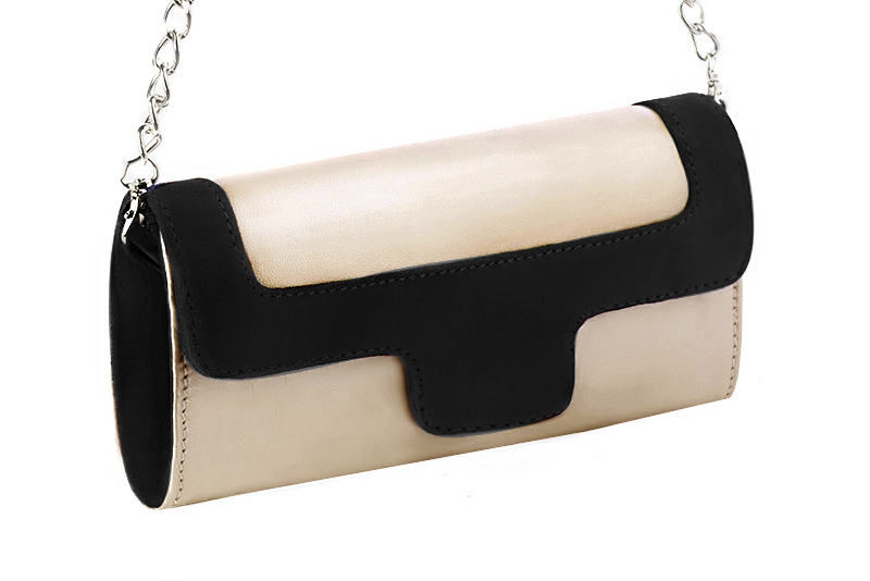 Pochette femme mariage cérémonie cuir or et noir mat - Vue avant