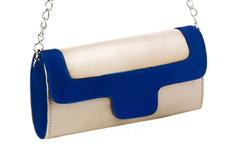 Pochette femme mariage cérémonie cuir or et bleu électrique - Vue avant
