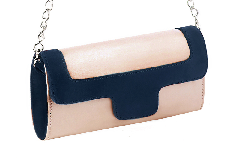 Pochette femme mariage cérémonie cuir rose poudré et bleu marine - Vue avant